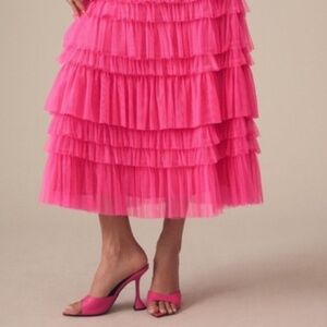 Anthropologie 'Let Me Be Ruffled Tulle Skirt' Bright Pink